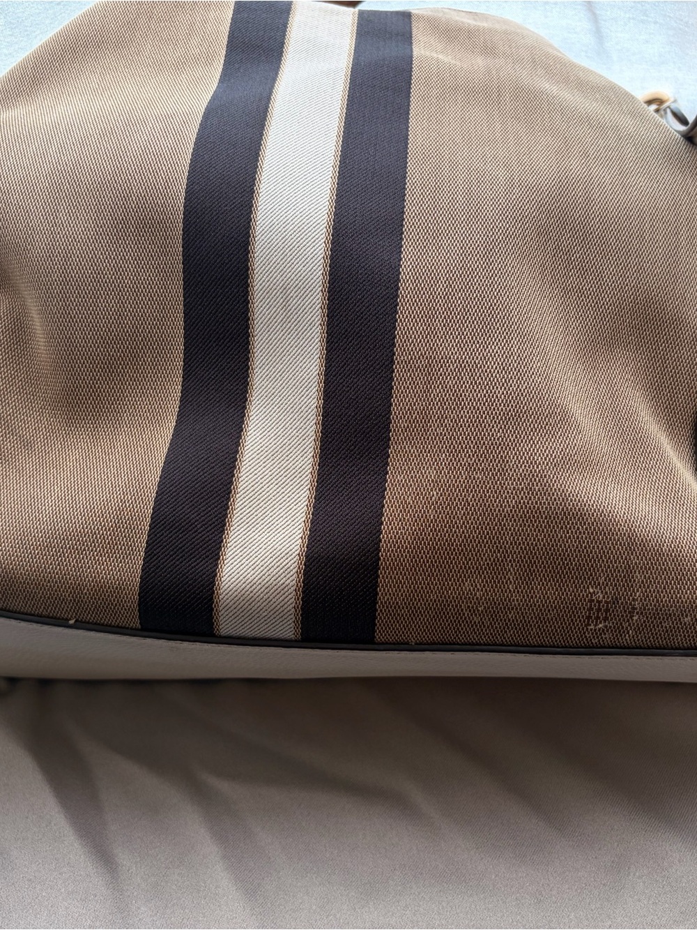 Coach Beige Canvas Stripe Shoulder Bag with Black & White Accents - Picture 5 of 8